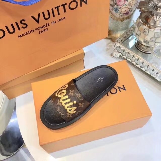 Louis Vuitton Outlet Slipper Leather LV857SY brown