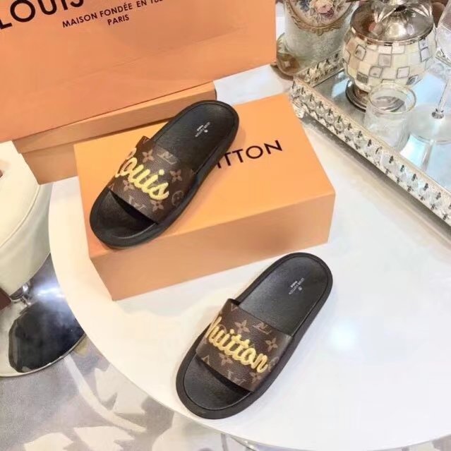 Louis Vuitton Outlet Slipper Leather LV857SY brown